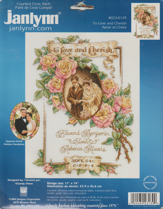 JanLynn To Love and Cherish 023-0139 wedding sampler cross stitch kit