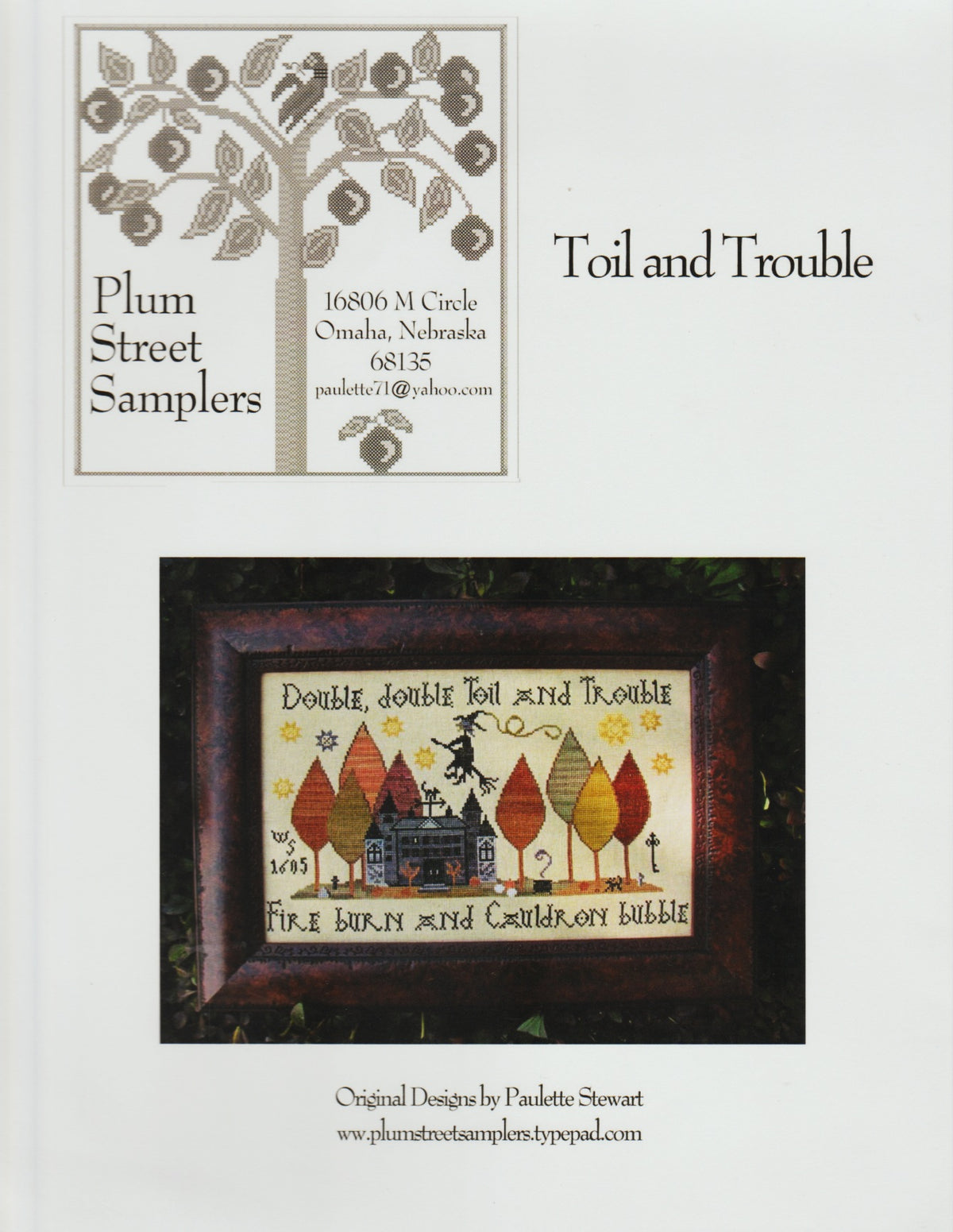 Plum Street Samplers Toil and Trouble halloween cross stitch pattern