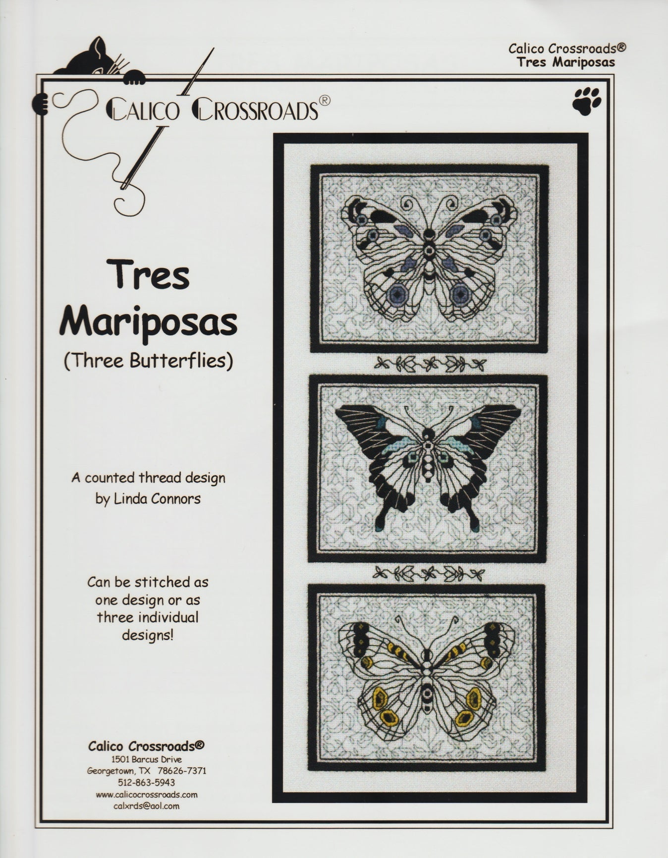 Calico Crossroads Tres Mariposas cross stitch pattern