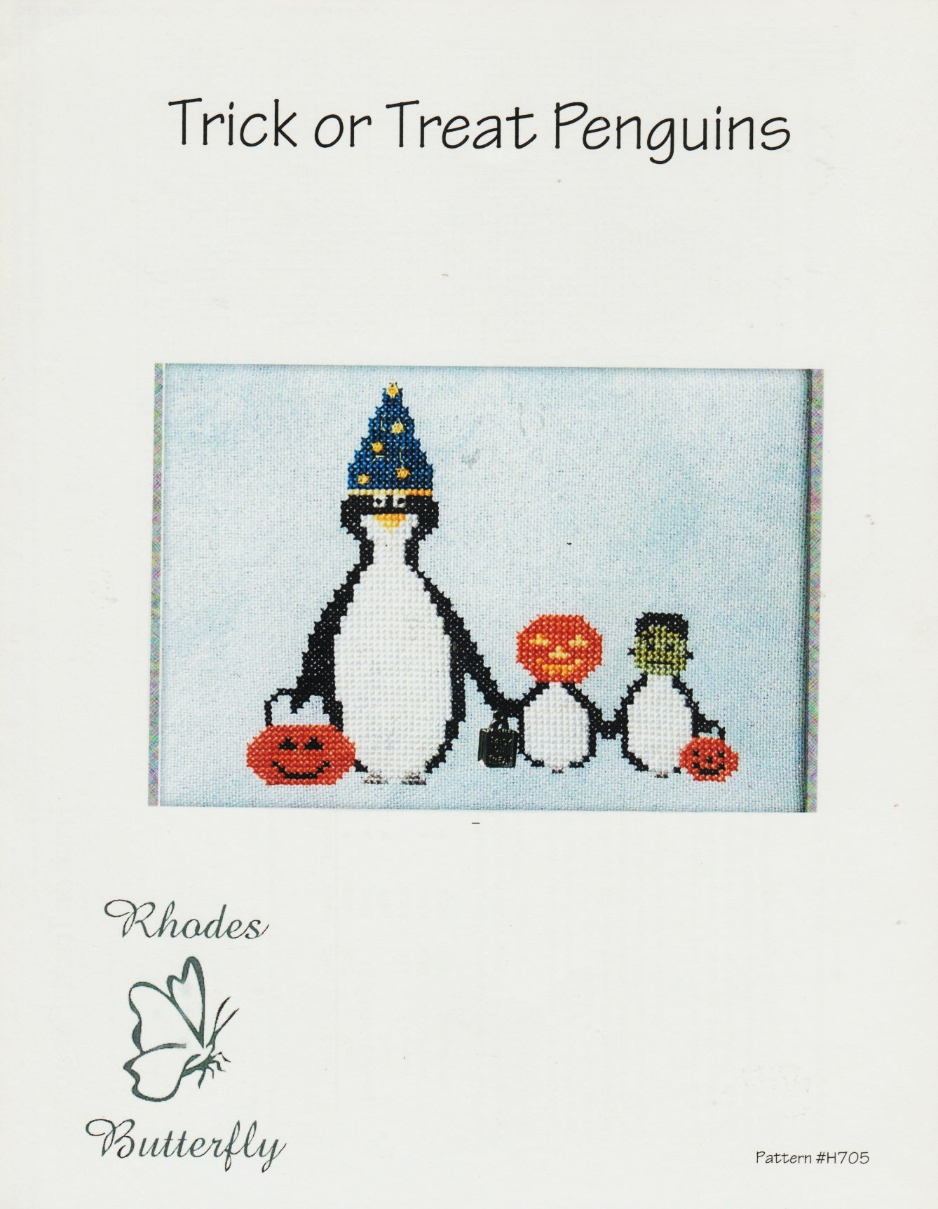 Rhodes Butterfly Trick Or Treat Penguins halloween H705 cross stitch pattern