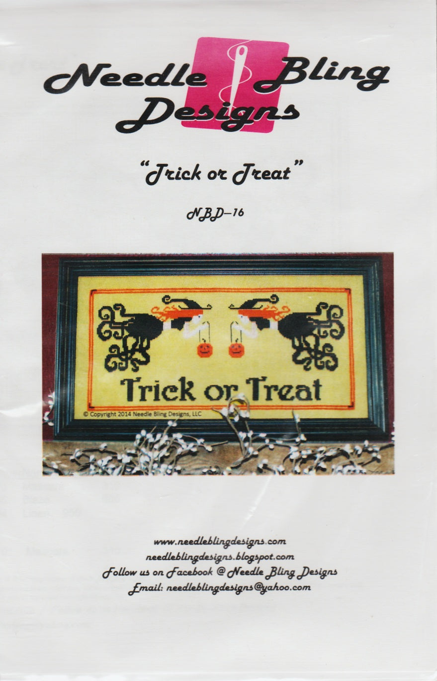 Needle Bling Designs Trick or Treat NBD-16 Halloween cross stitch pattern