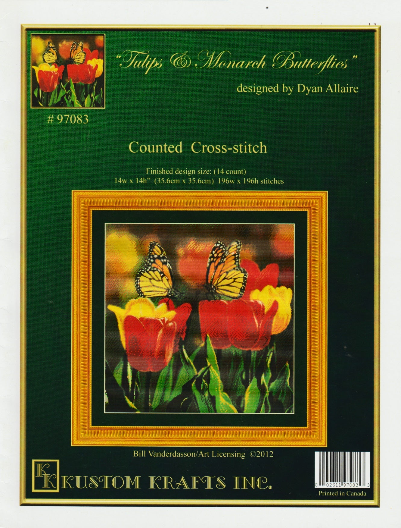 Kustom Krafts Tulips & Monarch Butterflies 97083 cross stitch pattern
