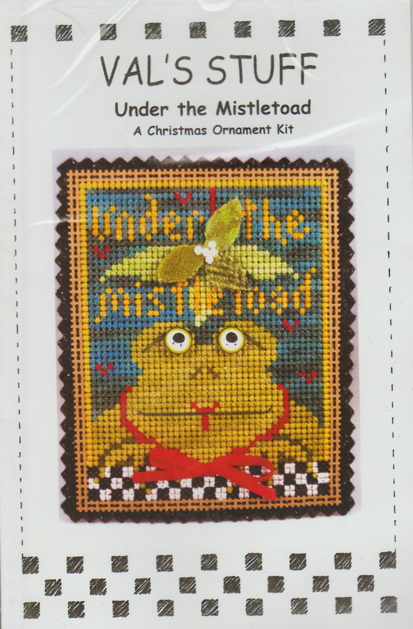 Val's Stuff Under The Mistletoad christmas ornament cross stitch kit