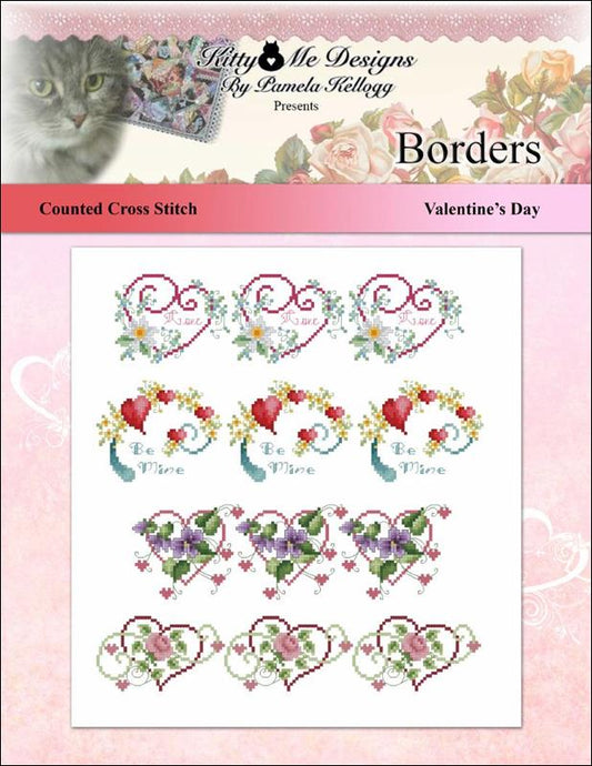 Kitty & Me Valentines Day Borders cross stitch pattern