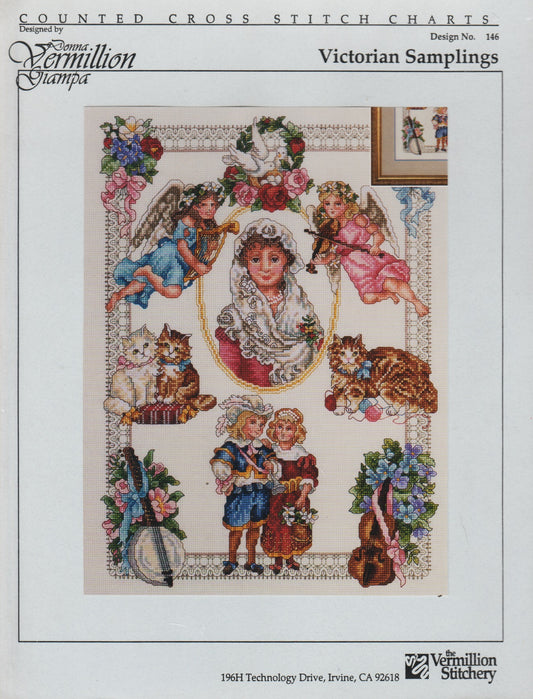 Vermillion Stitchery Victorian Samplings 146 angels cross stitch pattern