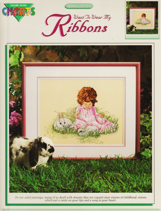 Color Charts Want To Wear My Ribbons 01005 bunny child cross stitch pattern