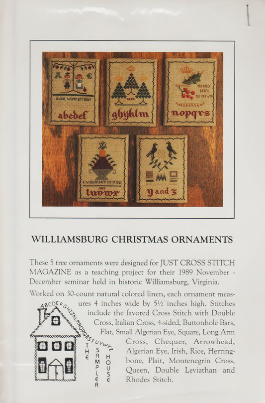 Sampler House Williamsburg Christmas Ornaments cross stitch pattern