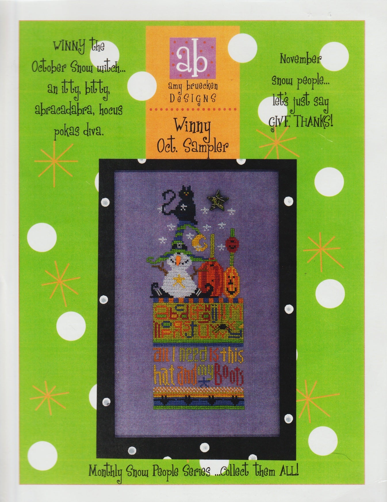 Amy Bruecken Winny Oct. Sampler Halloween cross stitch pattern