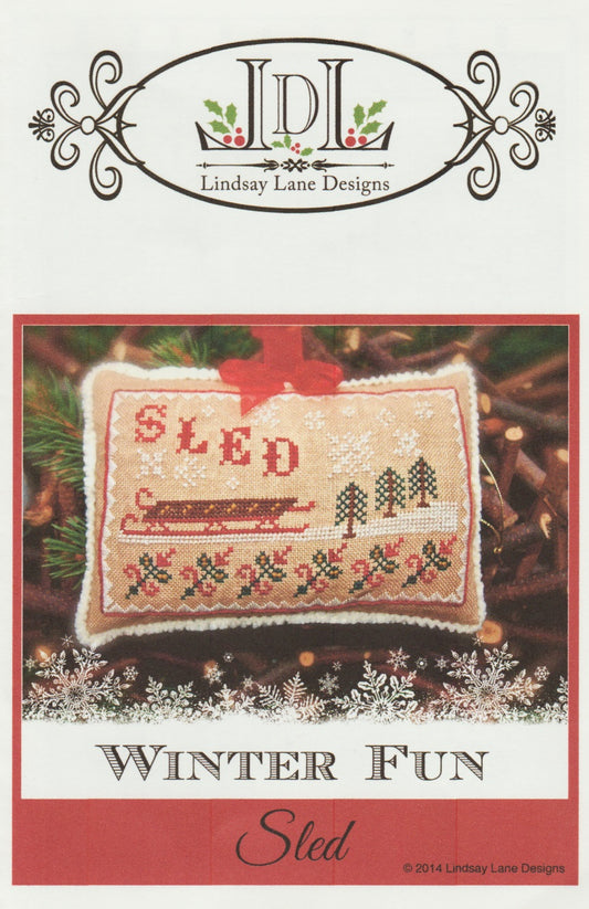 Lindsay Lane Designs Winter Fun Sled cross stitch pattern