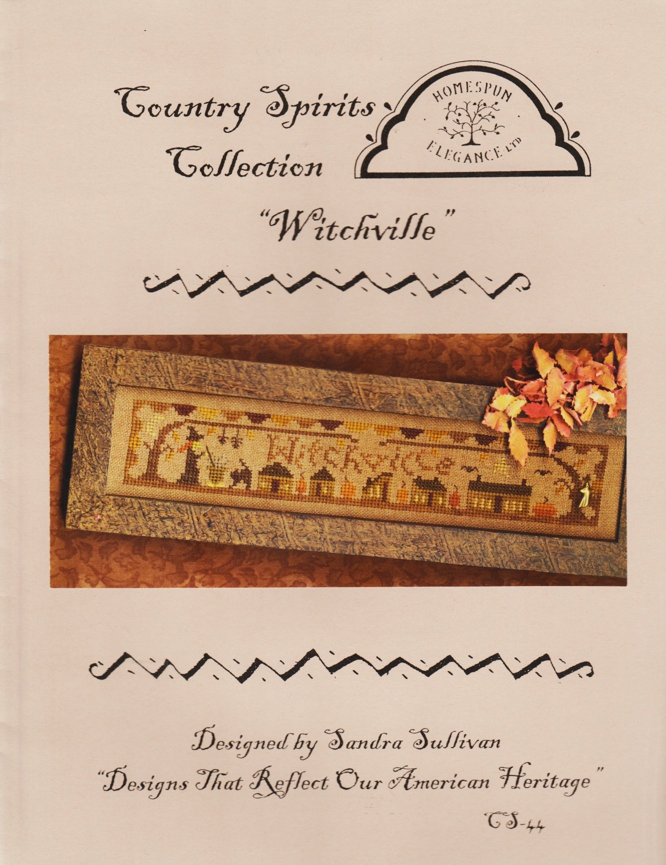 Homespun Elegance Witchville CS-44 halloween cross stitch pattern