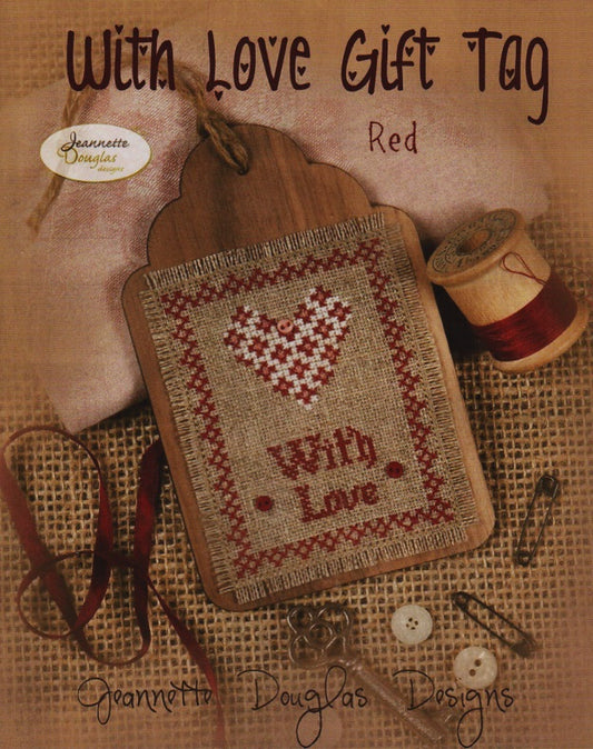 Jeannette Douglas With Love Gift Tag Red cross stitch pattern