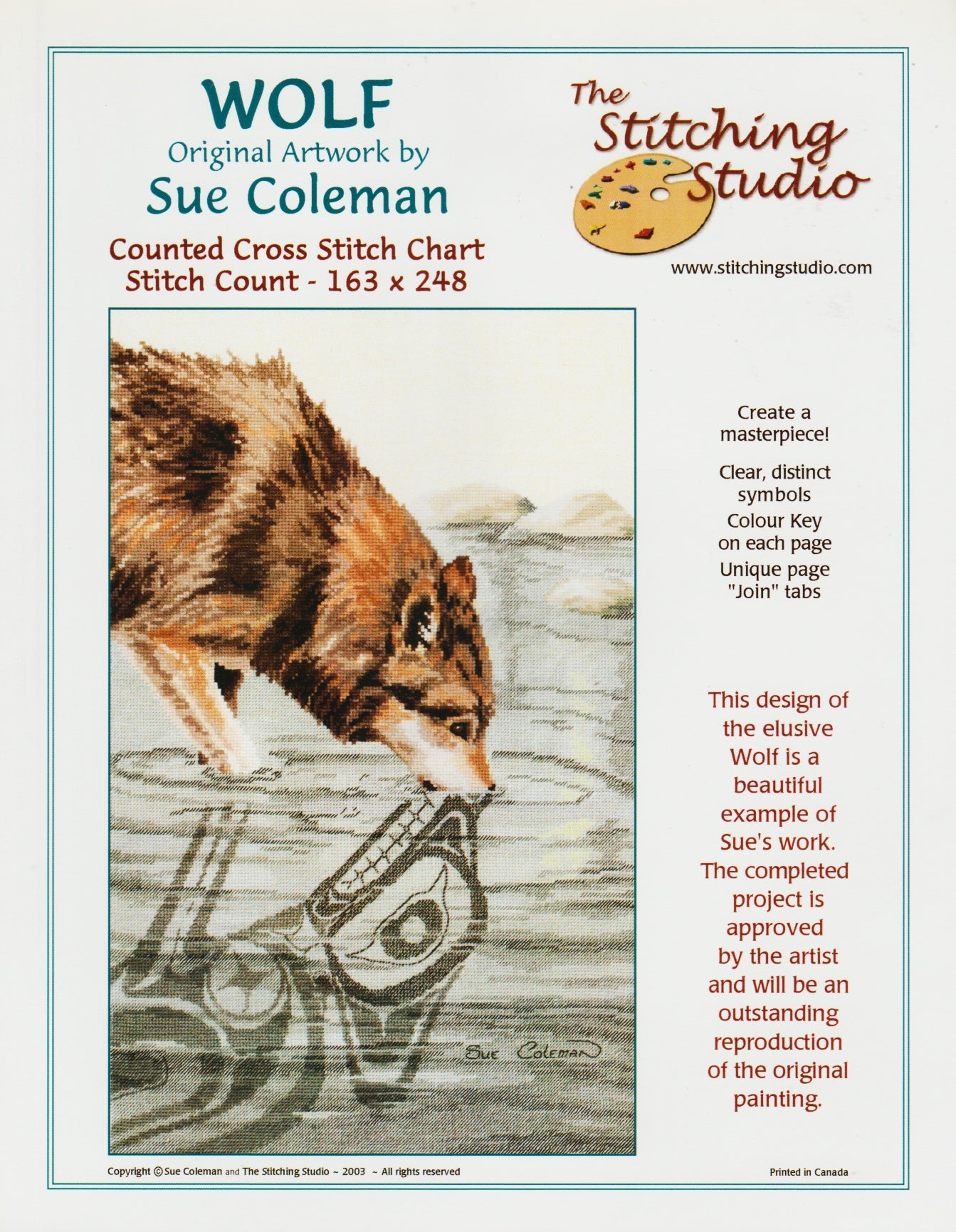 The Stitching Studio Wolf native american cross stitch pattern