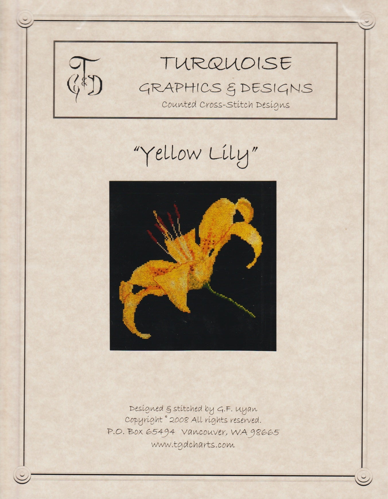 Turquoise Graphics Yellow Lily cross stitch pattern