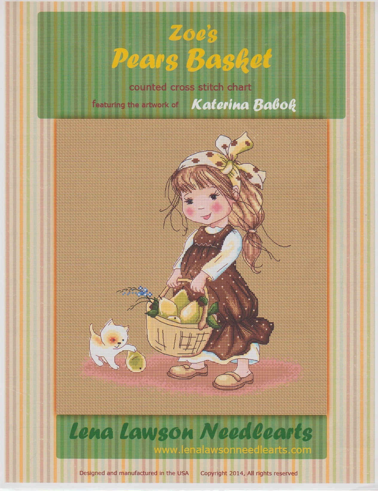 Lena Lawson Zoe's Pears Basket cross stitch pattern