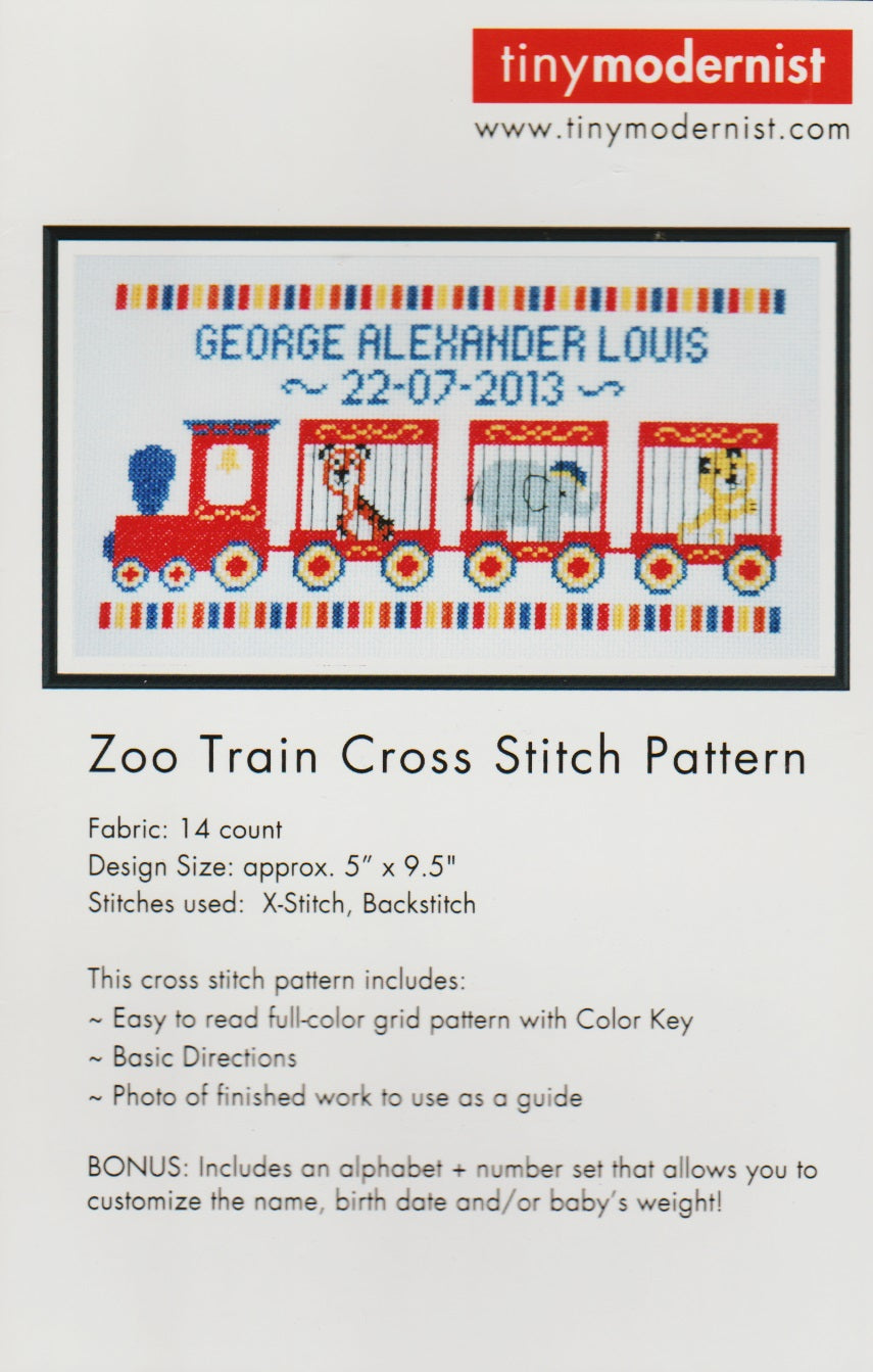 Tiny Modernist Zoo Train cross stitch pattern