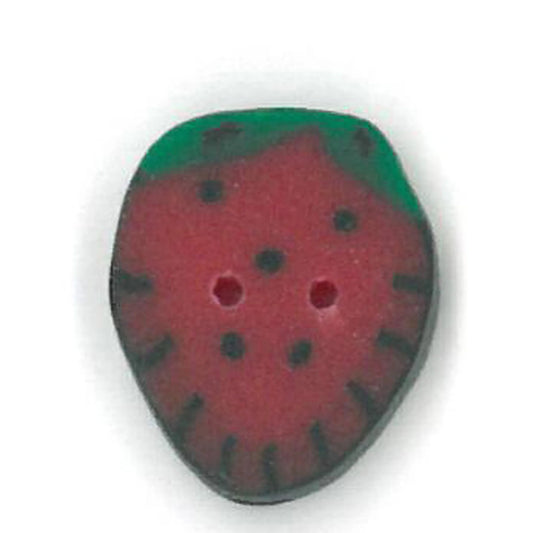 Just Another Button Company Applique Strawberry, AP1006 flat 2-hole clay cross stitch button