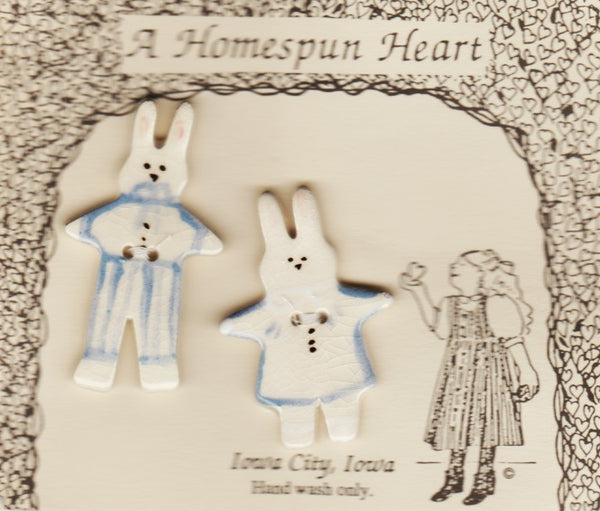 A Homespun Heart Bunny Rabbit ceramic buttons
