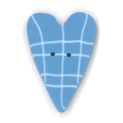 Just Another Button Company Blue & White Plaid Heart, BW1003 clay flat 2-hole cross stitch button