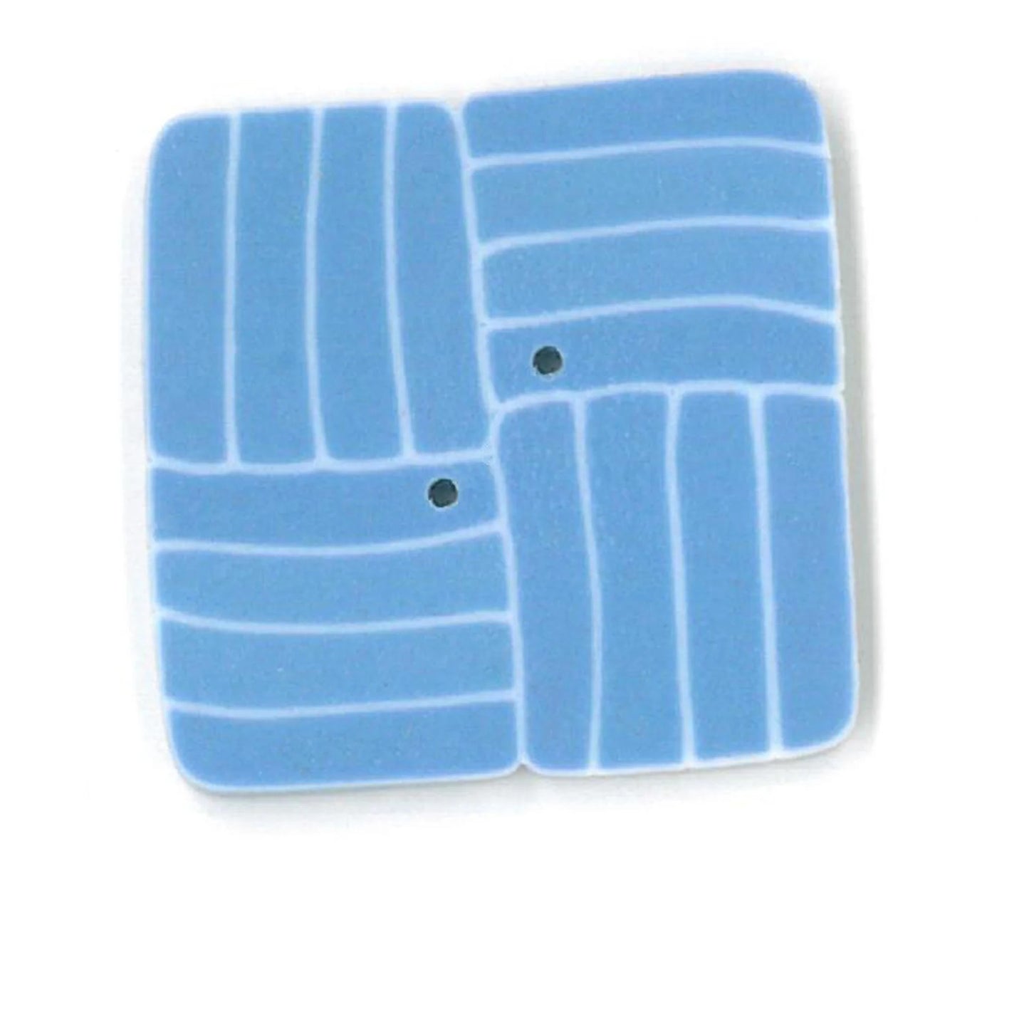 Just Another Button Company Blue Square, BW1008 clay 2-hole flat cross stitch button