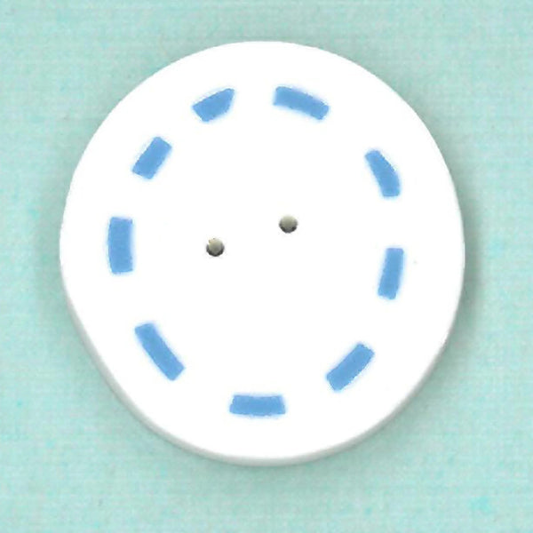 Just Another Button Company Blue & White Circle, BW1009 flat clay 2-hole cross stitch button