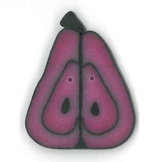 Just Another Button Company Raspberry Pear, CB1016.L flat clay 2-hole cross stitch button