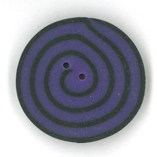 Just Another Button Company Violet & Black Swirl, CB1019 flat 2-hole clay cross stitch button