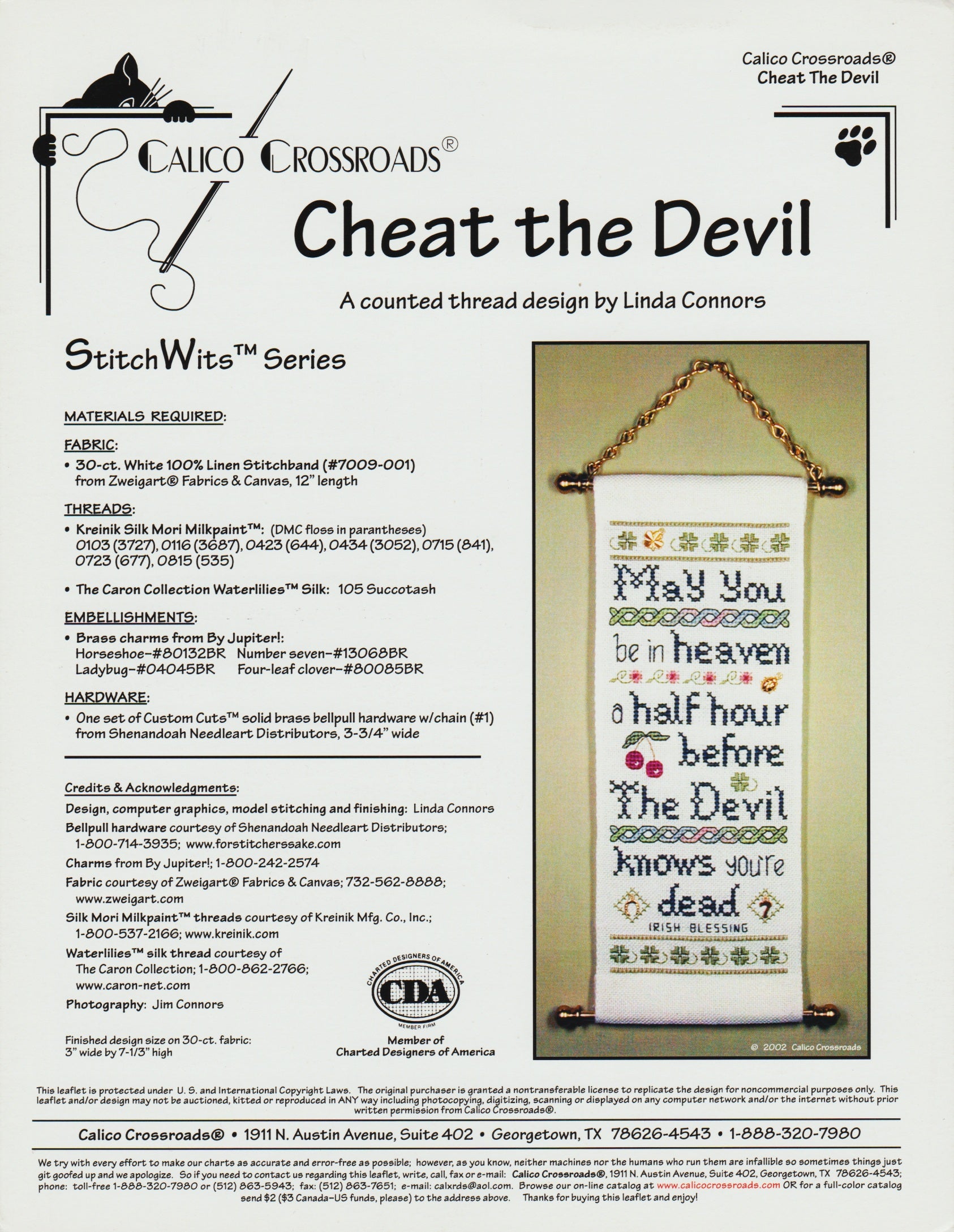 Calico Crossroads Cheat The Devil cross stitch pattern