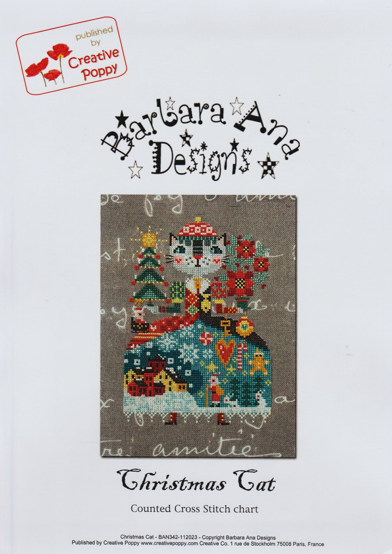 Creative Poppy Barbara Ana Designs Christmas Cat cross stitch pattern