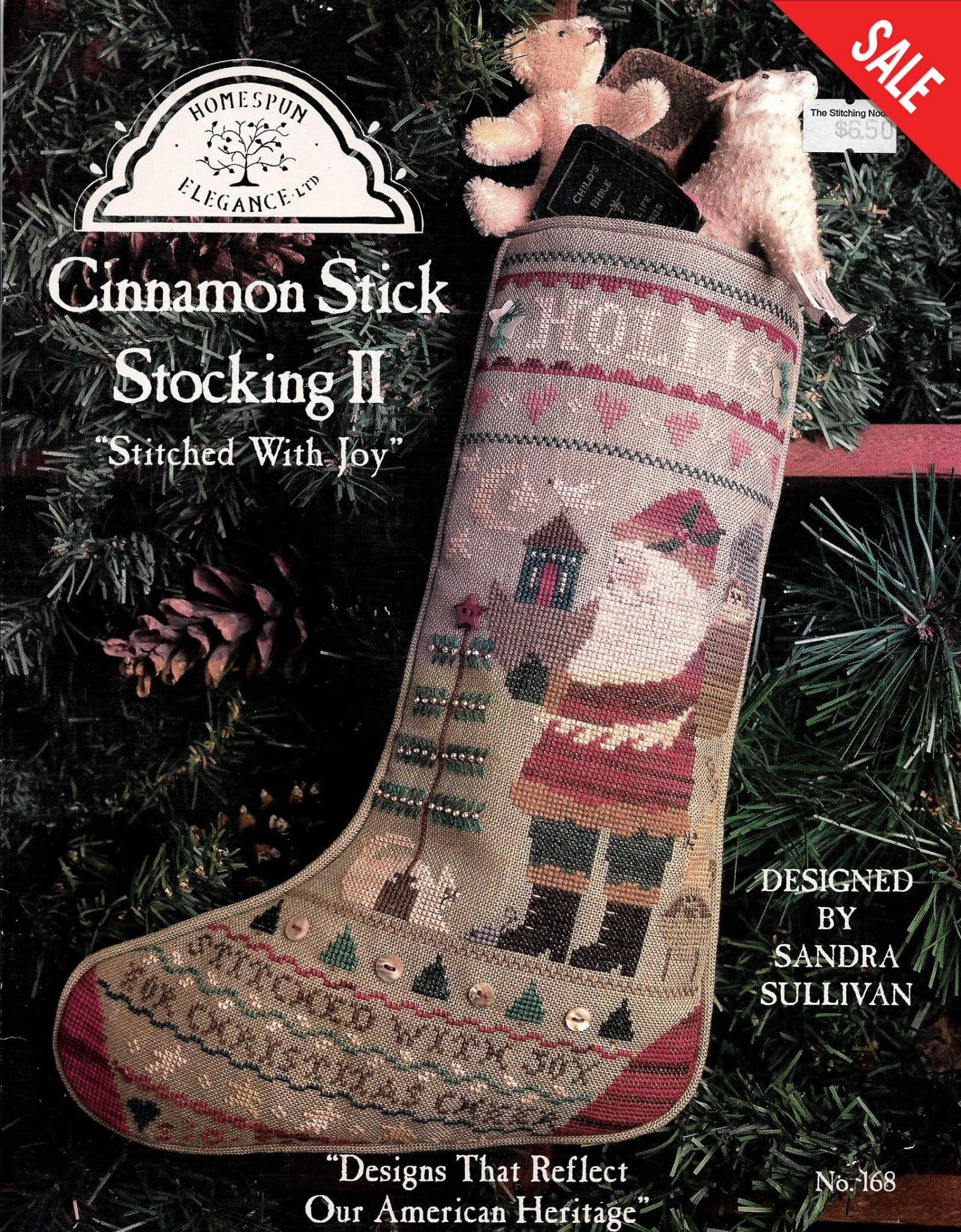 Homespun Elegance Stitched With Joy Cinnamon Stick Stocking II christmas cross stitch pattern