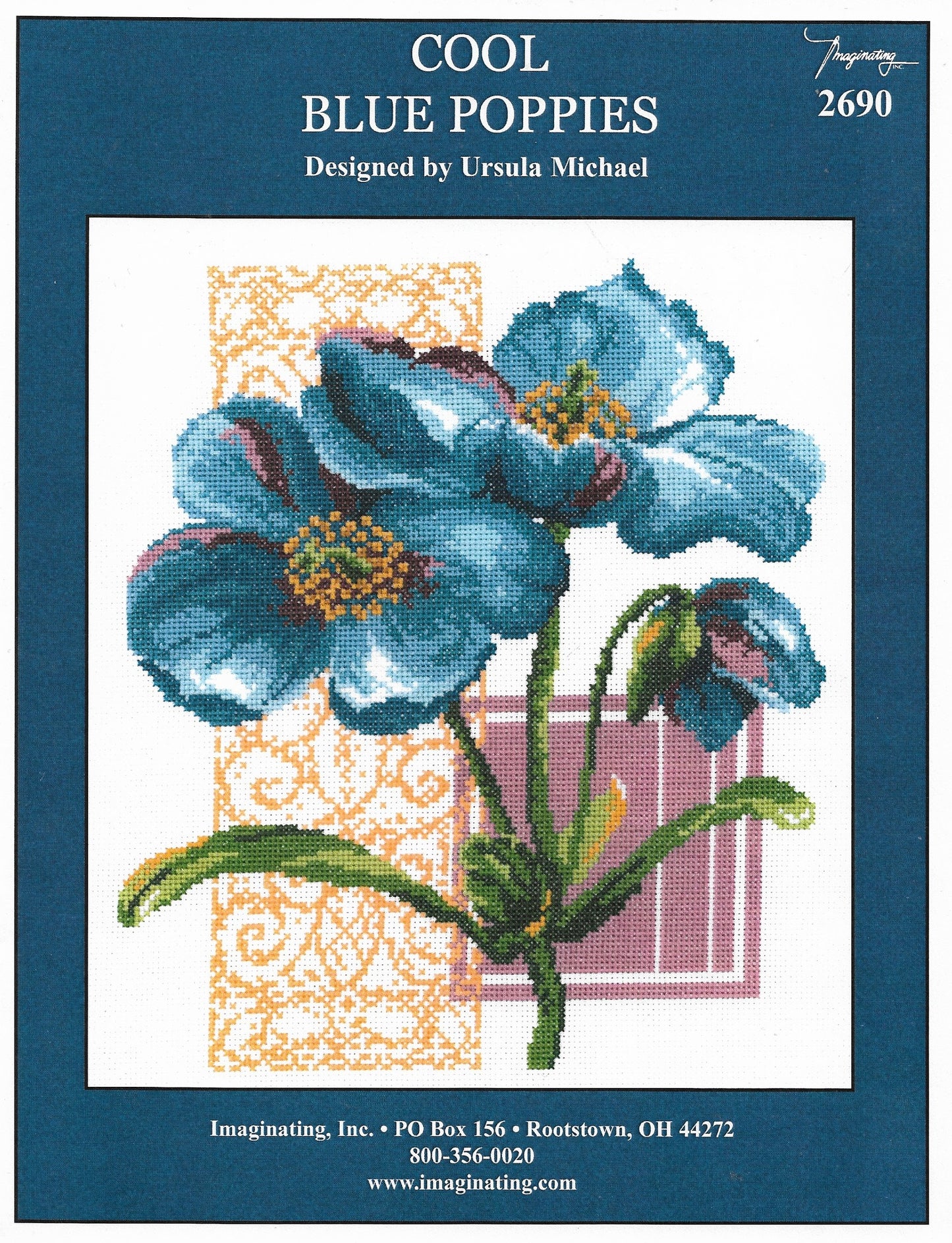 Imaginating Cool Blue Poppies 2690 flower cross stitch pattern