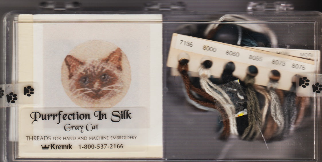 Kreinik Gray Cat Silk cross stitch kit