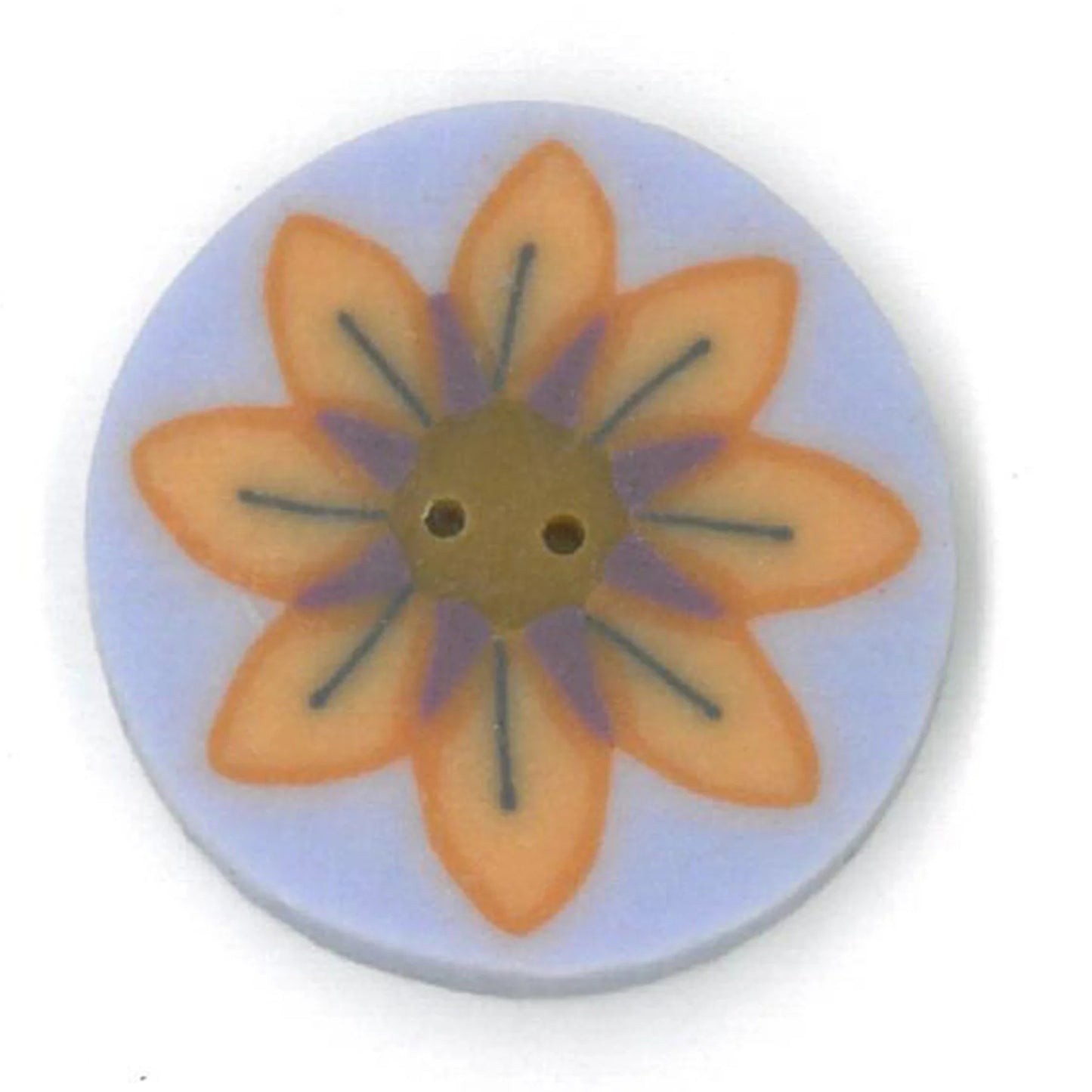 Just ANother Button Company Orange Daisy on Purple LC1022 2-hole flat clay cross stitch button