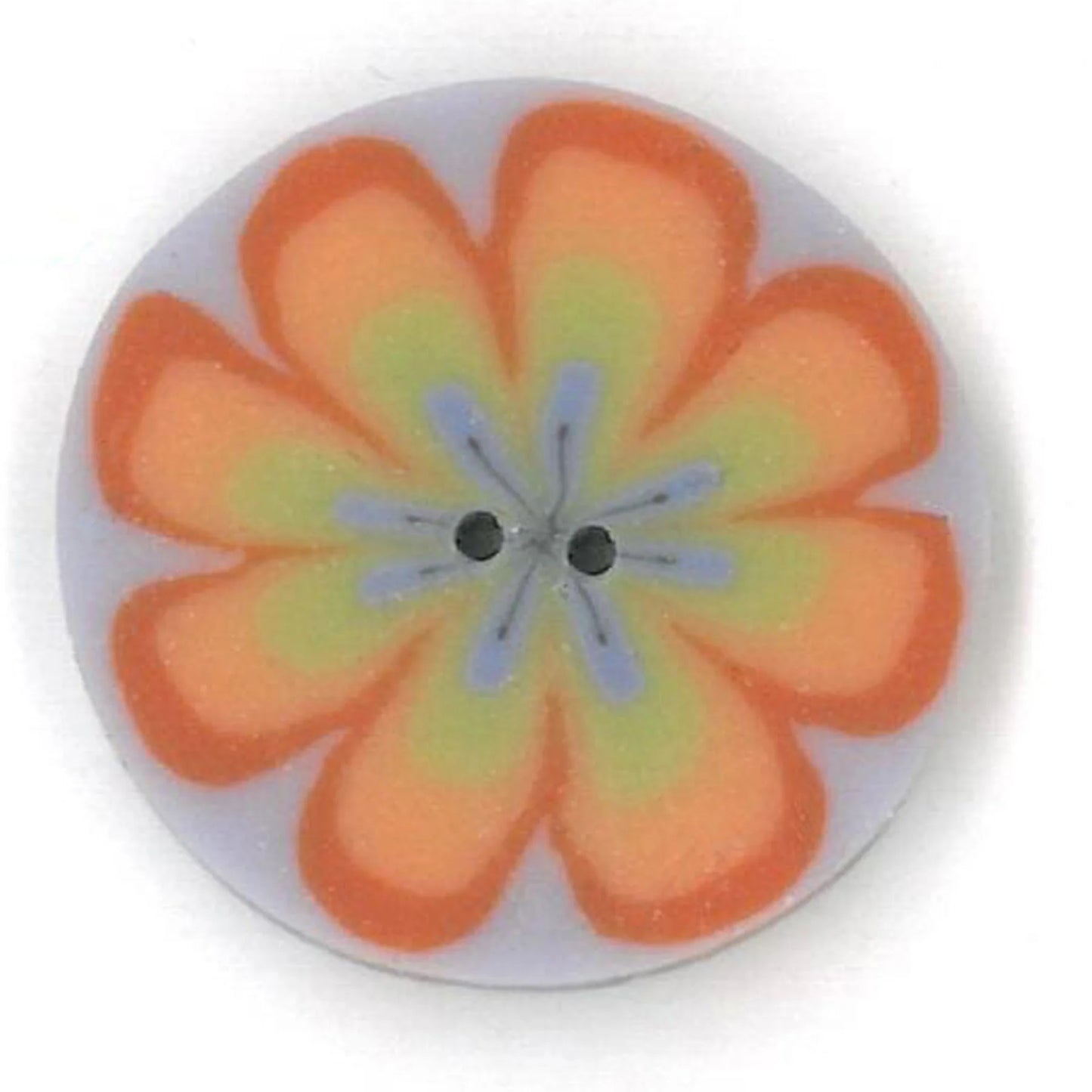 Just Another Button Company Orange Poppy on Purple, LC1030 2-hole flay clay cross stitch button