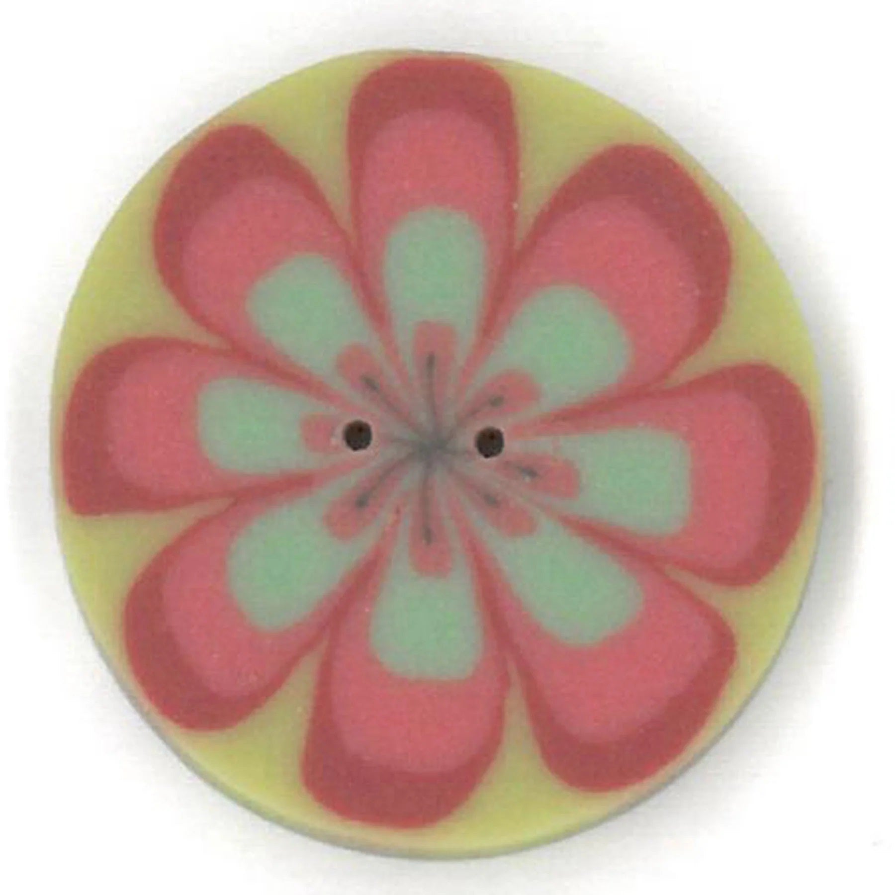 Just ANother Button Company Red Poppy on Green, LC1033 flay 2-hole clay cross stitch button