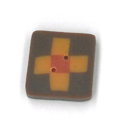 Just Another Button Company Tingles Chestnut Cross, LK1006 clay flat 2-hole cross stitch button