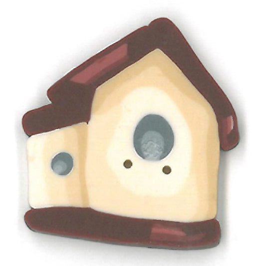 Just Another Button Company Red Roof Birdhouse, NH1005 flat 2-hole clay cross stitch button