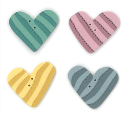 Just Another Button Company Striped Heart, NH1006 flat 2-hole clay cross stitch button