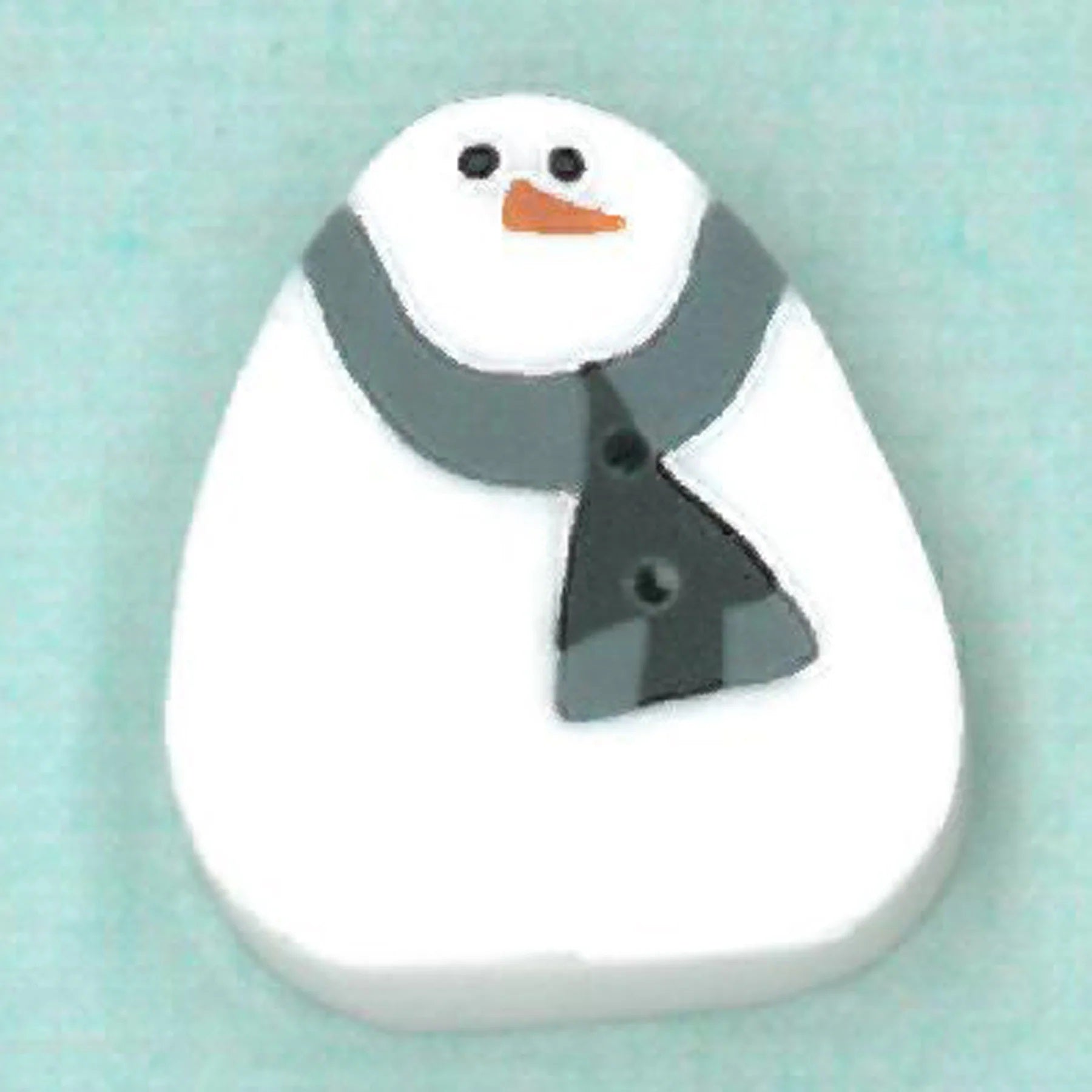 Just Another Button Company Frosty Snowman, NH1103 flat 2-hole clay cross stitch button