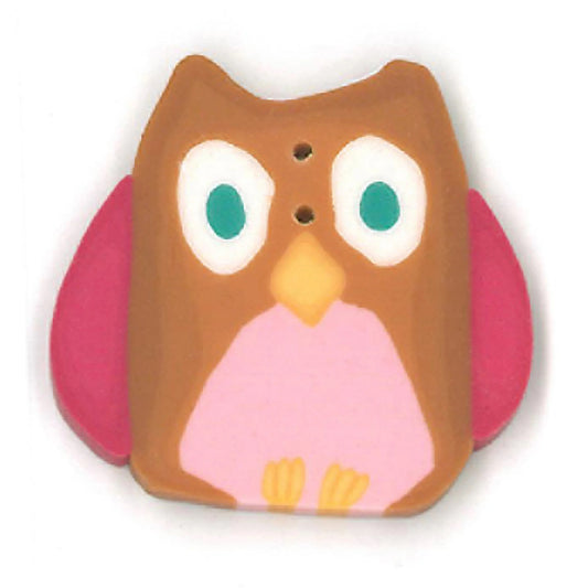 Just Another Button Company Hoot Owl, NH1114.L 2-hole flat clay cross stitch button