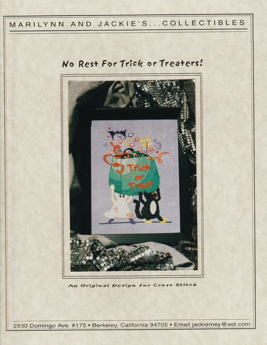 Marilynn and Jackie's Collectibles No Rest For Trick or Treaters! halloween cross stitch pattern