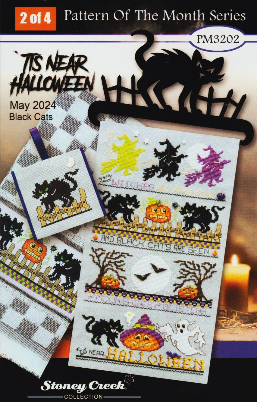 Stoney Creek Black Cats PM3202 May 2024 Halloween Pattern of the Month cross stitch pattern