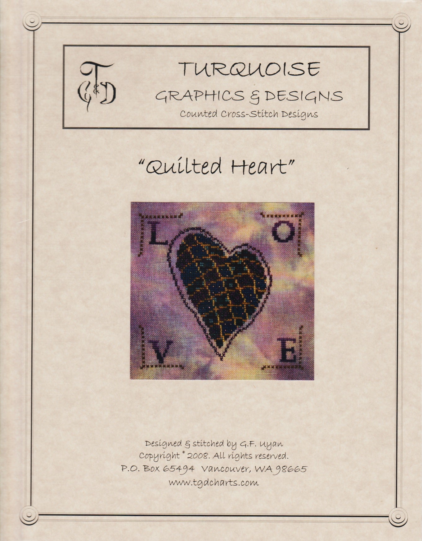 Turquoise Graphics Quilted Heart cross stitch pattern