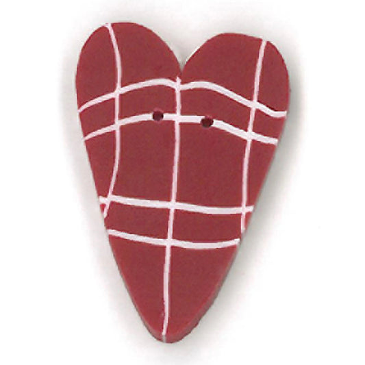Just Another Button Company Red & White Plaid Heart, RW1002 flat clay 2-hole cross stitch button