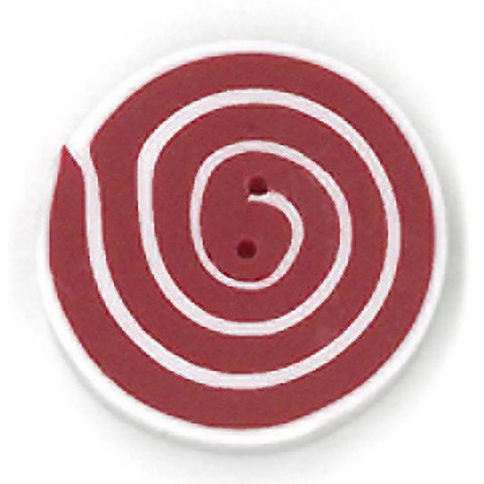 Just Another Button Company Red & White Swirl, RW1005 flat clay 2-hole cross stitch button