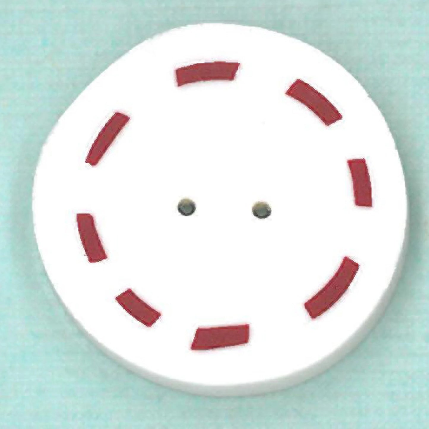 Just Another Button Company Red & White Circle, RW1009 flat clay 2-hole cross stitch button