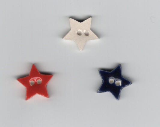 Mill Hill Small Red White Blue Star set ceramic buttons