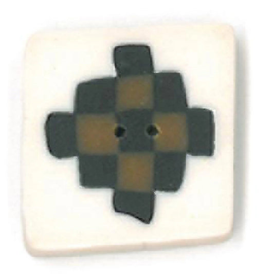 Just Another Button Company Black & Gold Kloster, SC1052.S flat 2-hole clay cross stitch button
