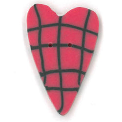 Just Another Button Company Pink Plaid Heart, SS1001 flat 2-hole clay cross stitch button