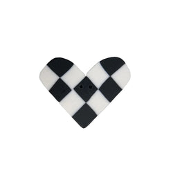 Just Another Button Company Black & White Checked Heart, SS1013 flat clay 2-hole cross stitch button