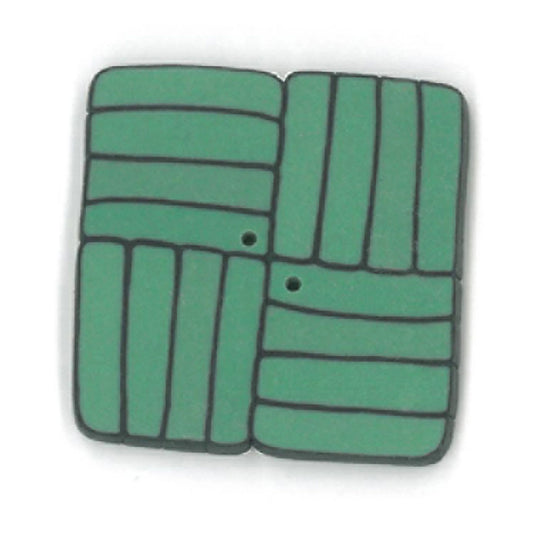 Just Another Button Company Green Square TC1008 flat clay 2-hole cross stitch button